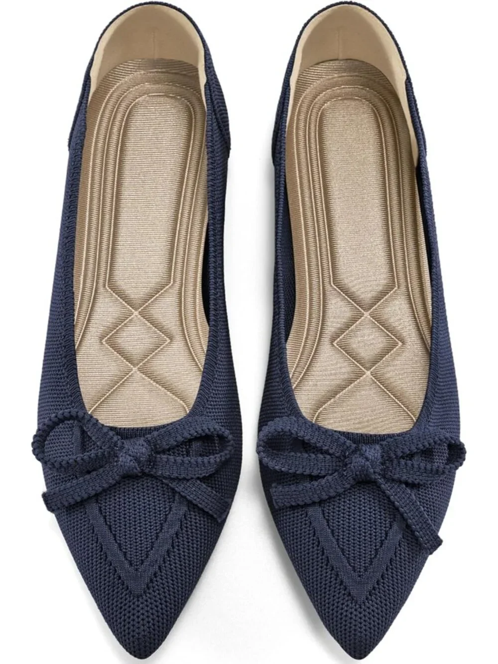 Women's Blue Ballet Flats Shoes Dressy Pointed Toe Bow Knit Flats Comfortable